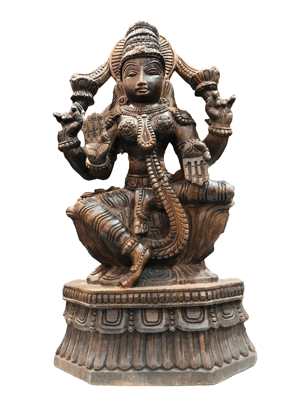 Goddess Lakshmi wooden Handmade Sculpture for Sale