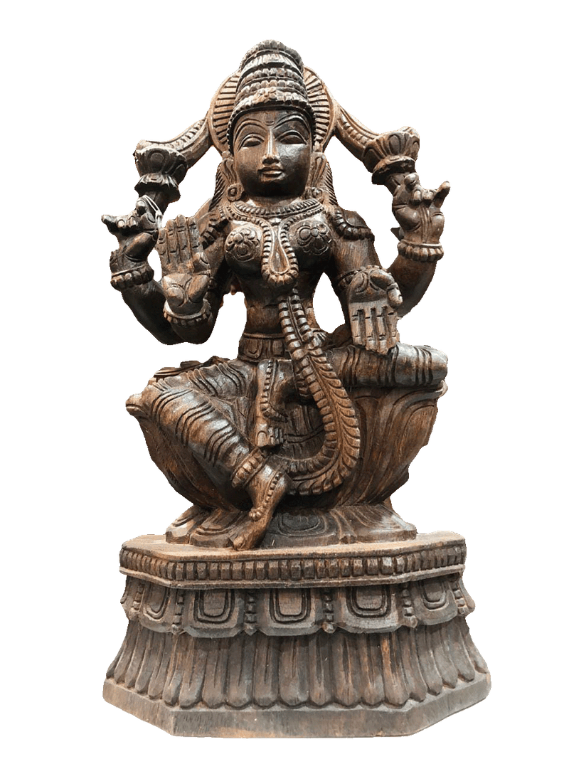 Goddess Lakshmi wooden Handmade Sculpture for Sale