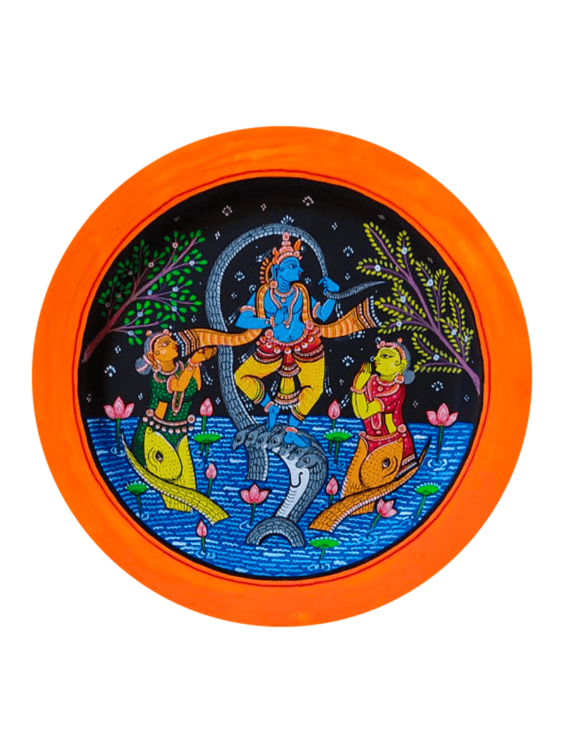 Buy Krishna dance on Shesh Naag Pattachitra Wooden Wall Plates