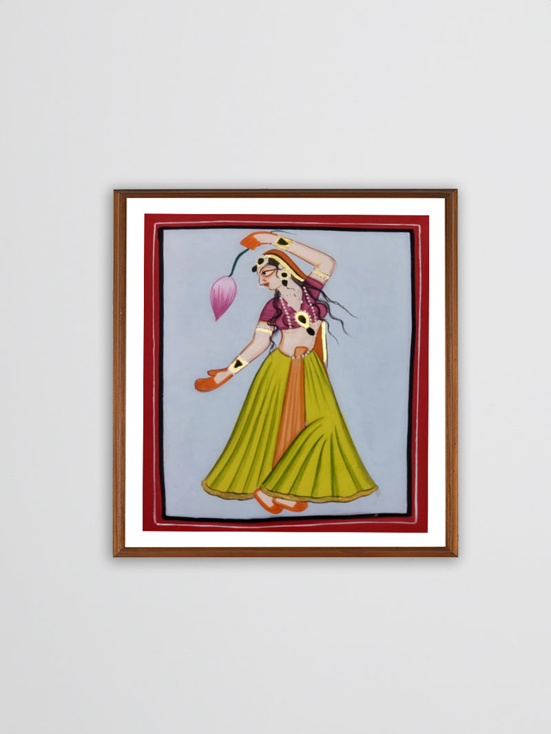 Divine Reverence: The Gopi's Graceful and Enchanting Portrait Basohli Painting by Aastha Billowria  & Shivakshi Sharma for sale