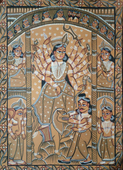 Resplendent Reverence of Mahisasur Mardini Bengal Pattachitra