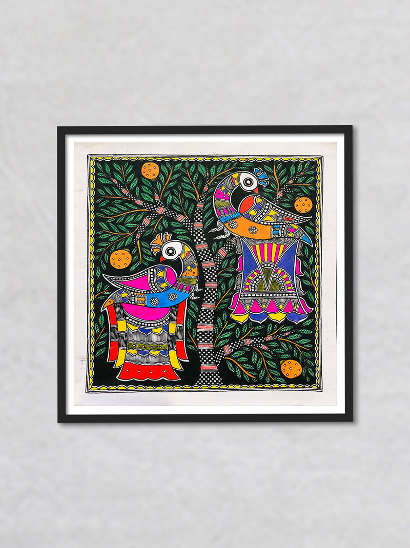 Dual Symphony - Burst of Vibrancy, Madhubani Painting by Ambika Devi