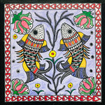 Buy Duo of reflections - An aquatic symphony, Madhubani Painting by Ambika Devi