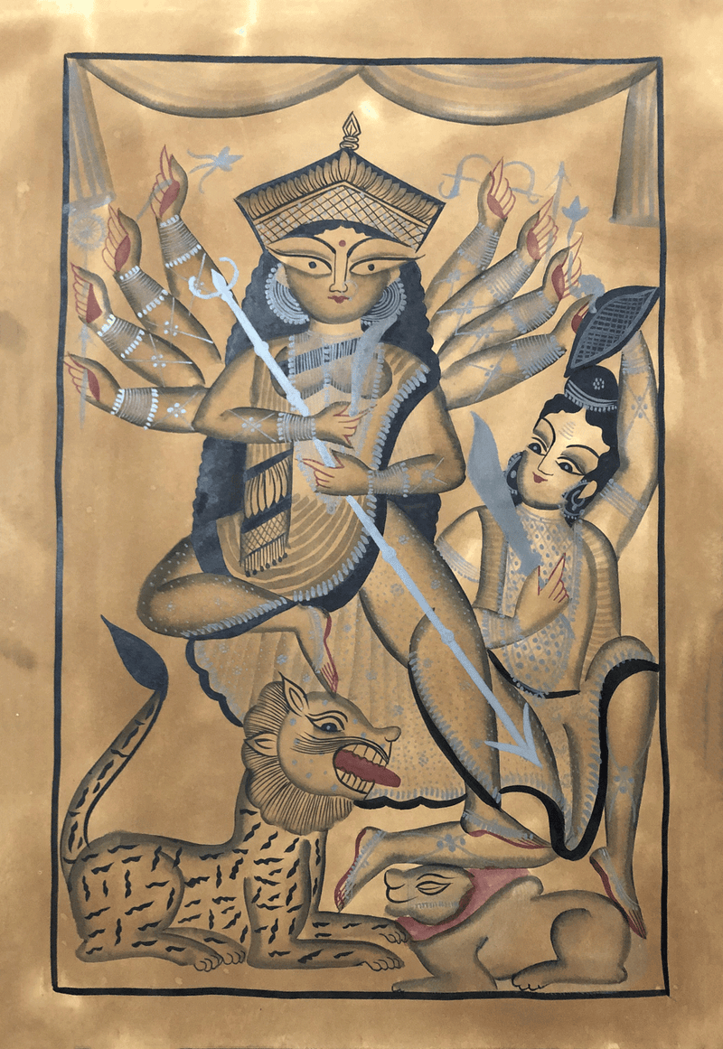 Buy Durga Atop a Lion in Kalighat by Uttam Chitrakar