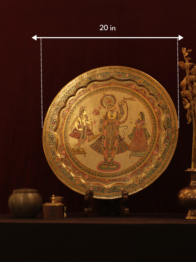 Buy Lord Shrinathji accompanied by Radha and Krishna in Marodi Brass Plate