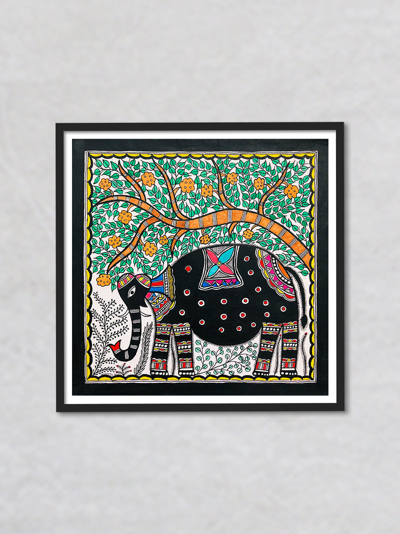 Elephant Amidst Flora: Symphony of Madhubani Art