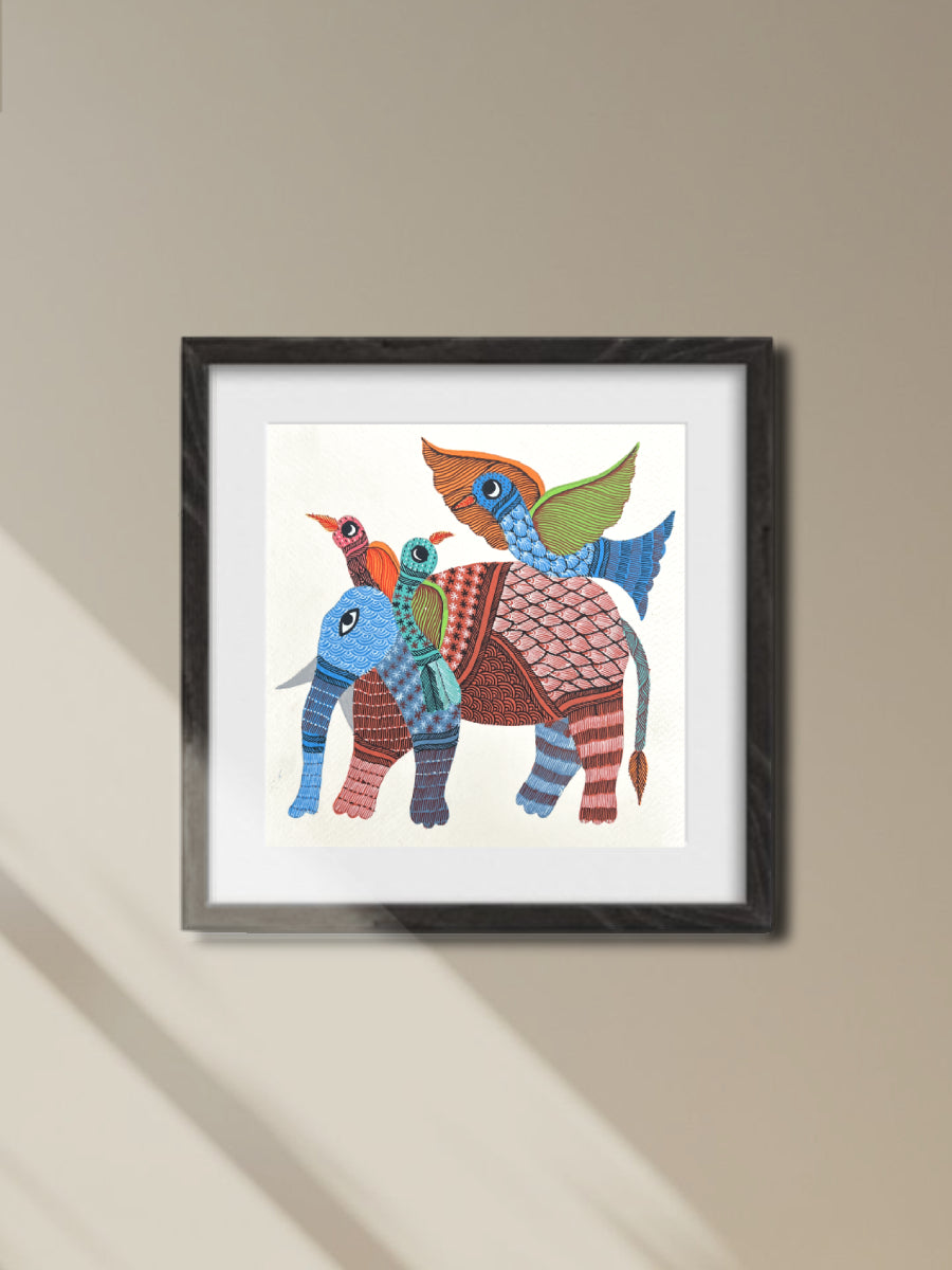 Shop Elephant and Birds In Gond by Kailash Pradhan