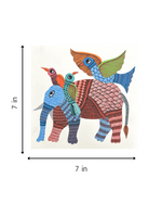 Elephant and Birds In Gond artwork