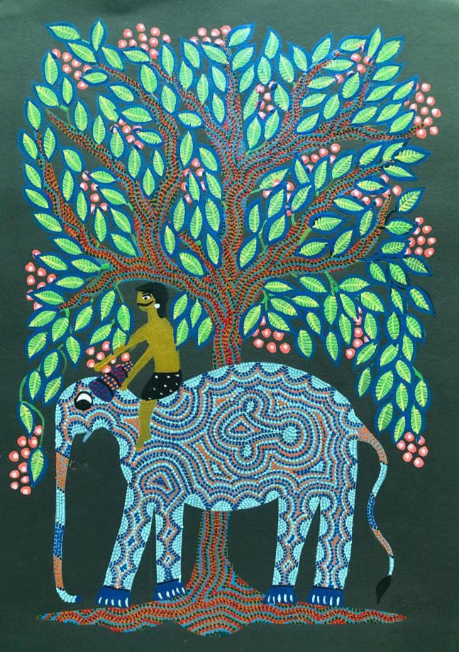 Buy Elephant in Village Bhil Painting by Geeta Bariya