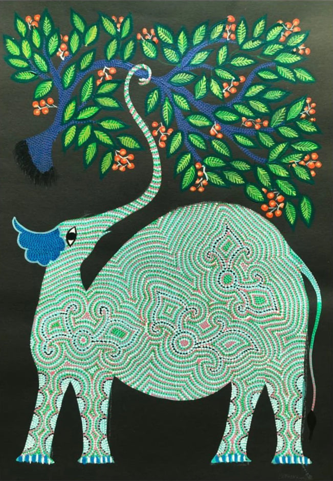 Buy Elephant in a Forest Bhil Painting by Geeta Bariya