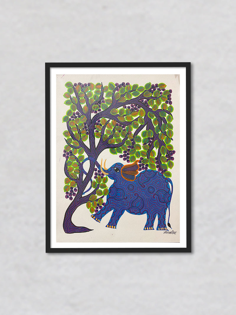 Elephant under a Tree, Bhil Art by Geeta Bariya