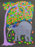 Elephant under a Tree, Bhil Art by Geeta Bariya