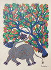 Elephant under a Tree, Bhil Art by Geeta Bariya