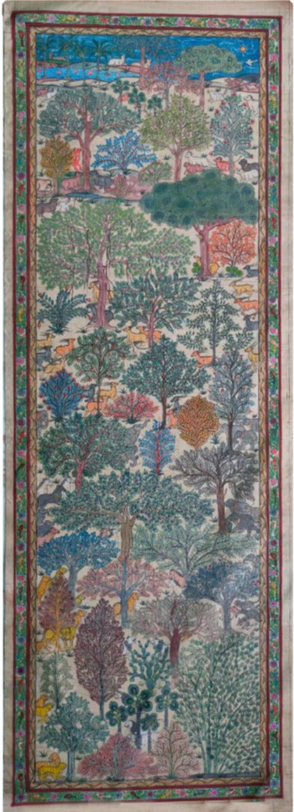 Enchanted Symphony: A Vibrant Pattachitra Tapestry of Forest Harmony Pattachitra painting by Purusottam Swain