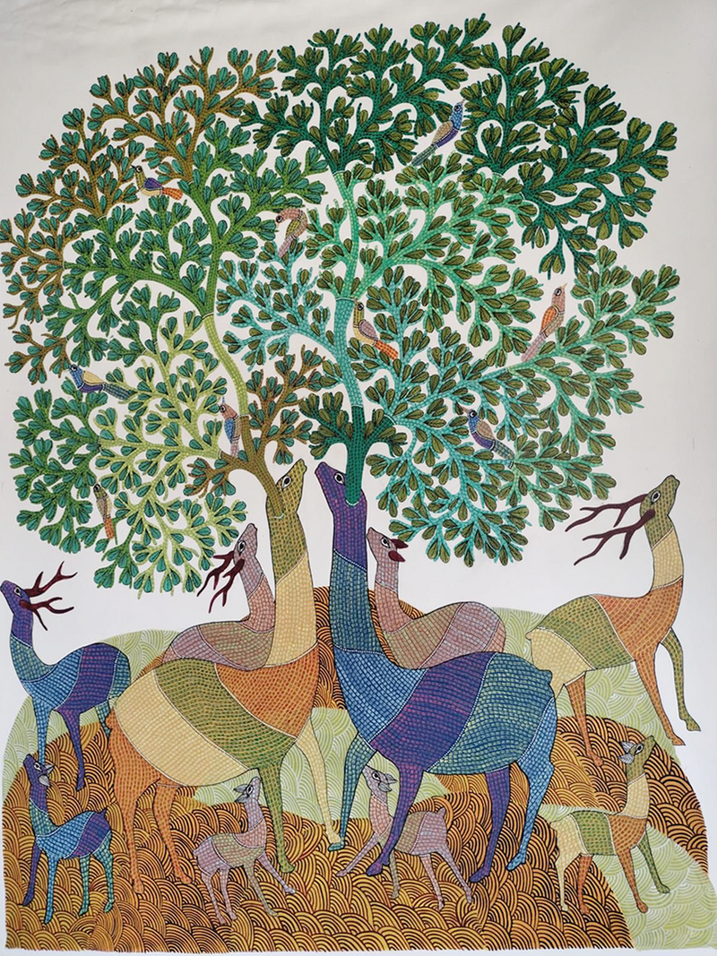 Buy Enchanting dance of Deers in Gond By Gareeba Singh Tekam