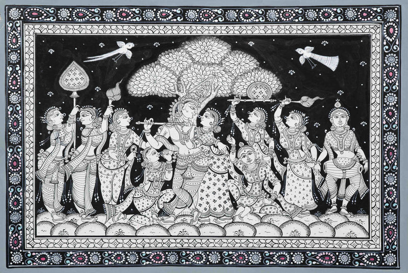 Eternal Bliss: A Timeless Tale of Love and Devotion – The Radha Krishna and Gopi Rasleela Pattachitra Painting is on offer in the shop.