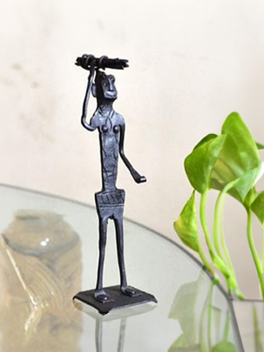 Figure carrying a bundle of woods: Bastar Iron Craft by Sameep Vishwakarma for sale