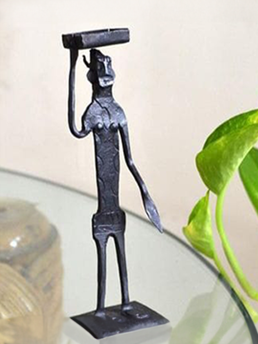 Figure carrying a rectangular block: Bastar Iron Craft by Sameep Vishwakarma for sale