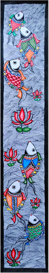 Fish and lotus motifs in Madhubani by Vibhuti Nath