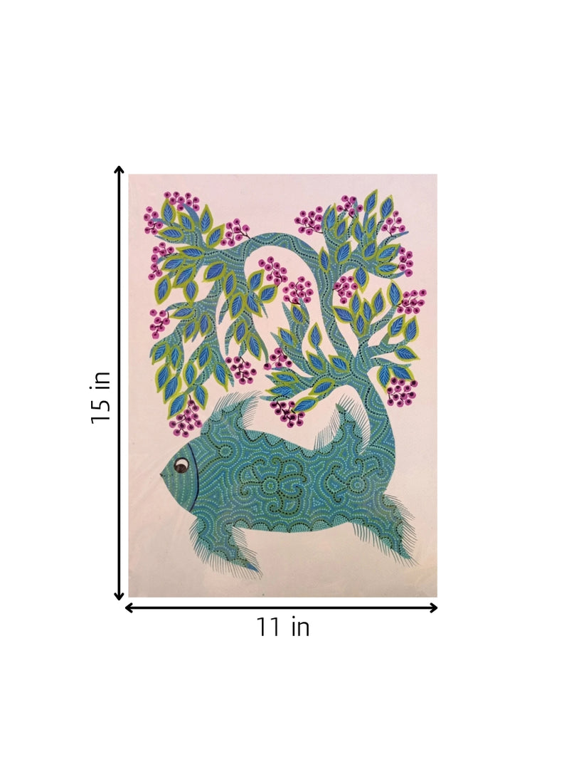 Fish in Blue Bhil Painting for sale