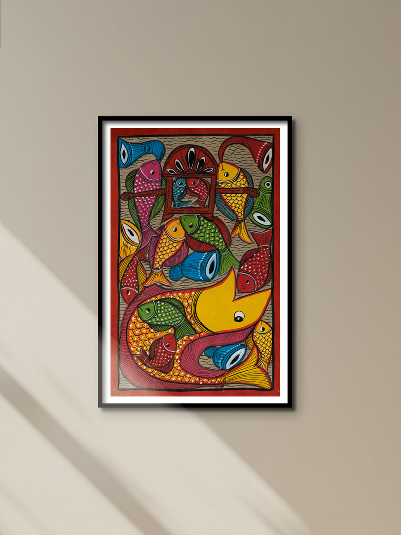 buy Fish marriage scene: Santhal-Tribal Pattachitra by Manoranjan Chitrakar