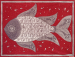 Fish with goddesses in Mata Ni Pachedi by Vasant Manubhai Chitara