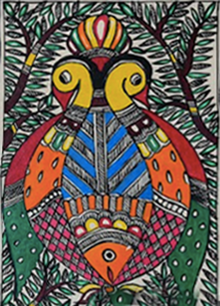 Buy Fish and Peacocks in Artistic Unity in Madhubani 