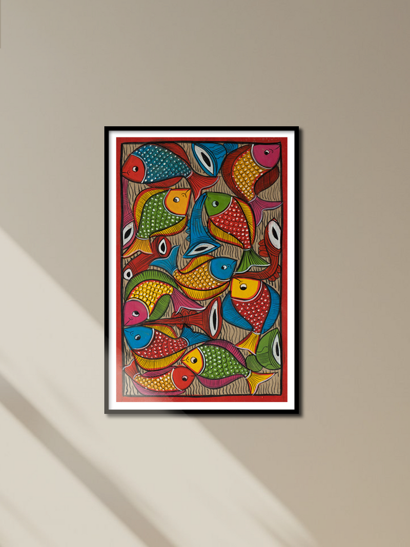 Fishes in vivid tone: Santhal-Tribal Pattachitra by Manoranjan Chitrakar for sale