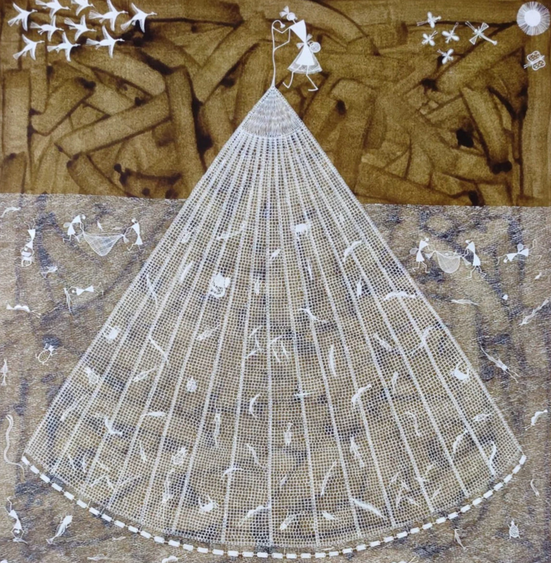 buy Fishing Net : Warli Painting by Anil Wangad