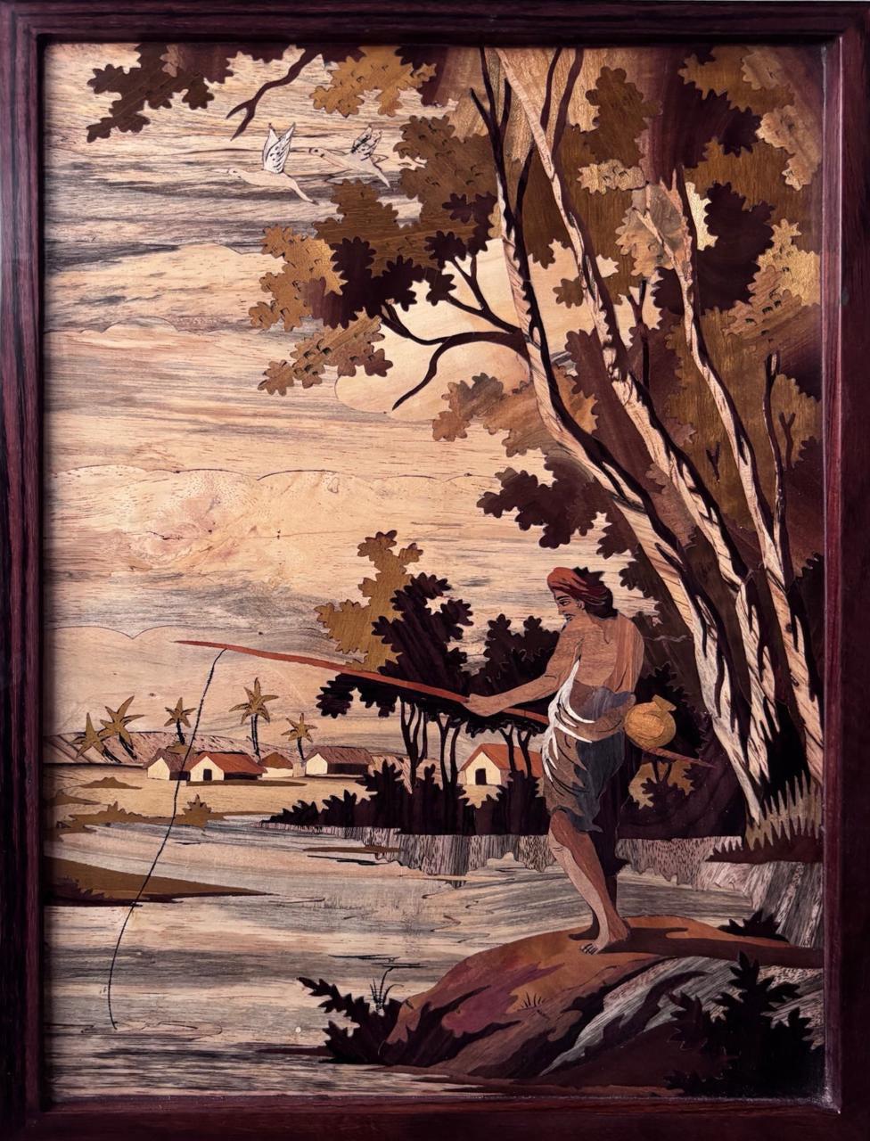 Purchase Fishing in Wood Inlay by Mohan Kumar