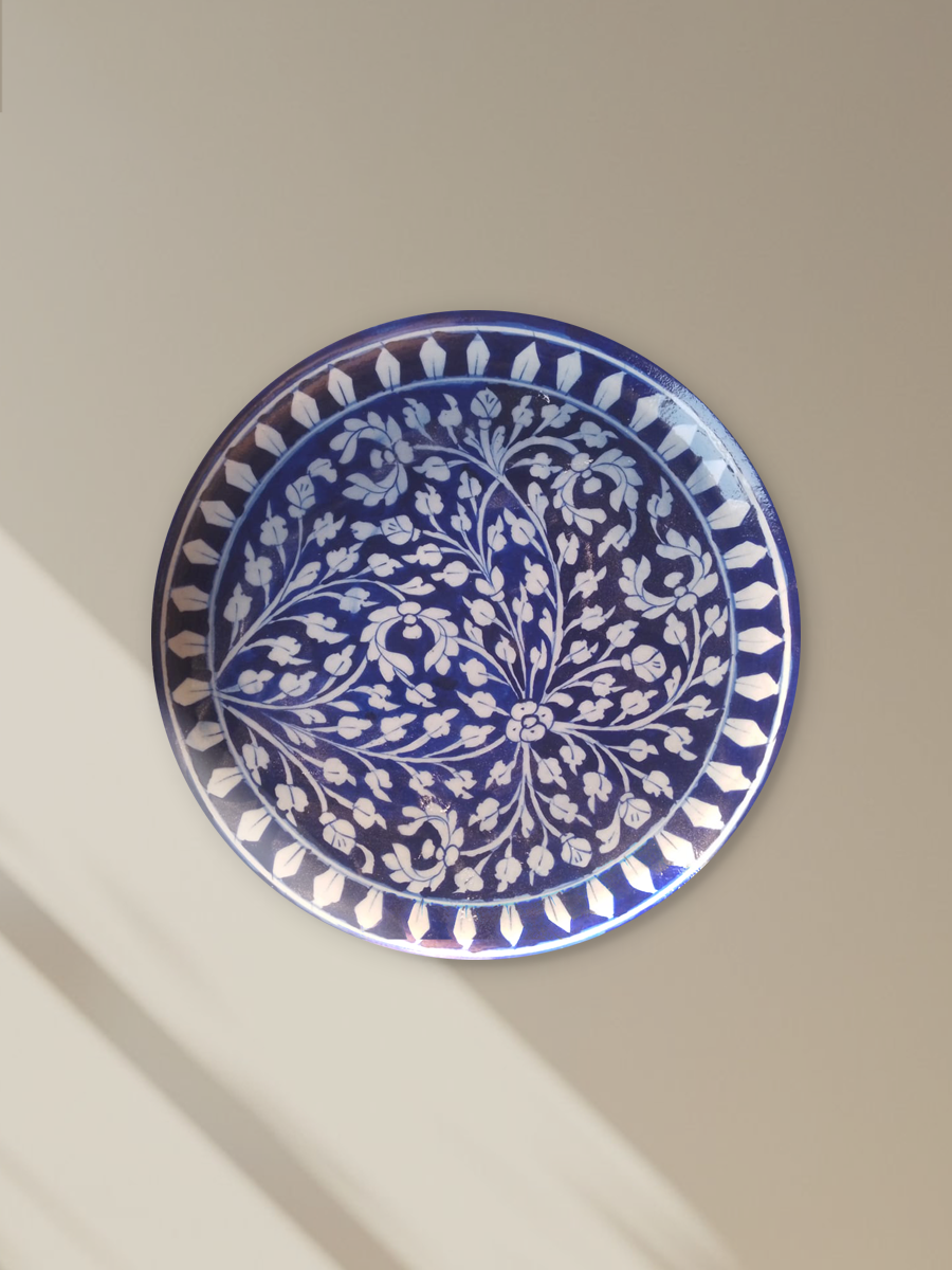 Shop Floral Design on a plate in Blue pottery