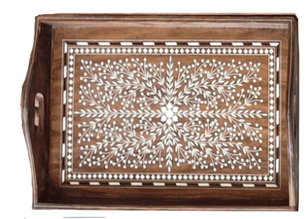 Buy Floral Handcrafted Tray in Wood Inlay by Satyug Singh