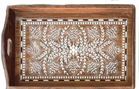 Buy Floral Handcrafted Tray in Wood Inlay by Satyug Singh