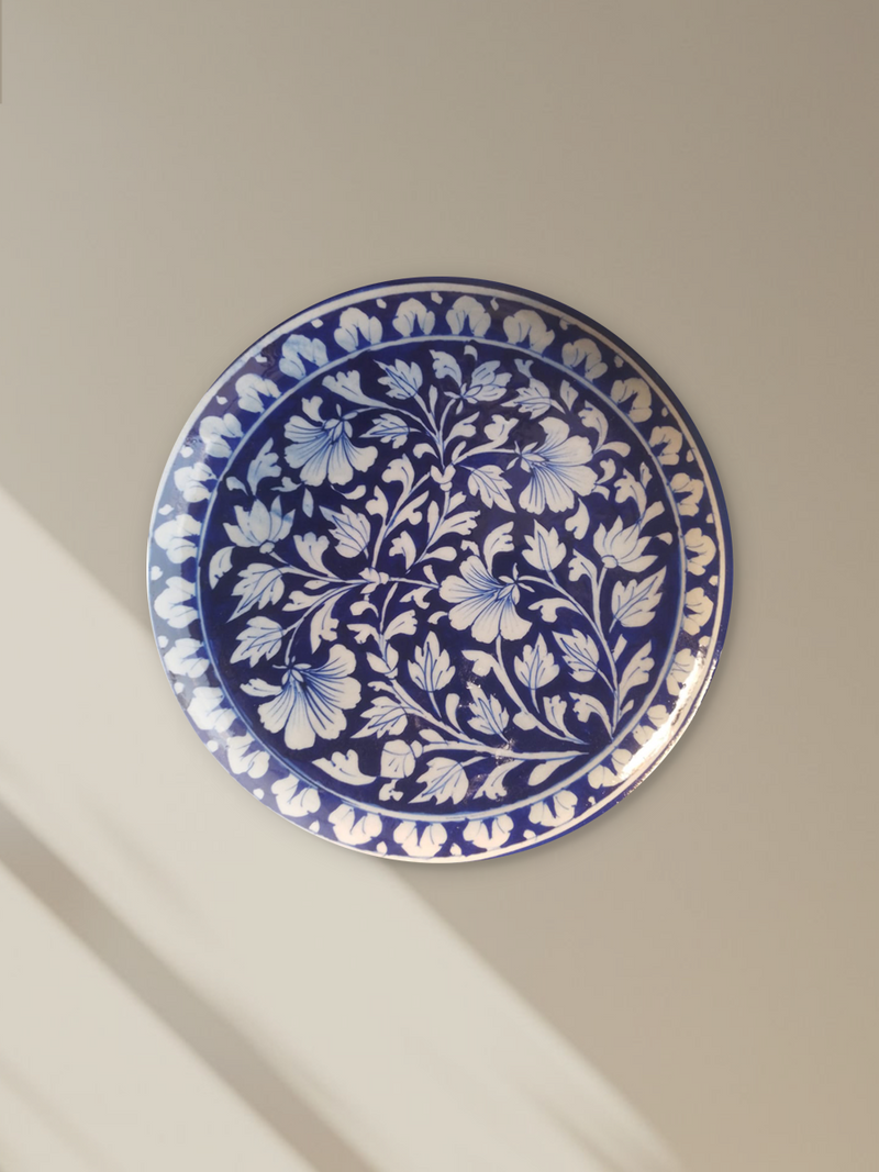 Shop Floral pattern on a plate In blue pottery by Gopal Lal Kharol