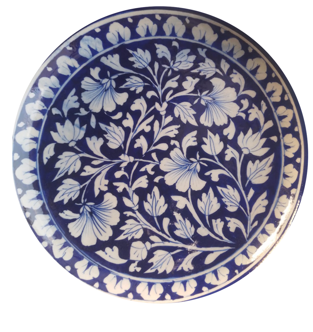 Buy Floral pattern on a plate In blue pottery by Gopal Lal Kharol