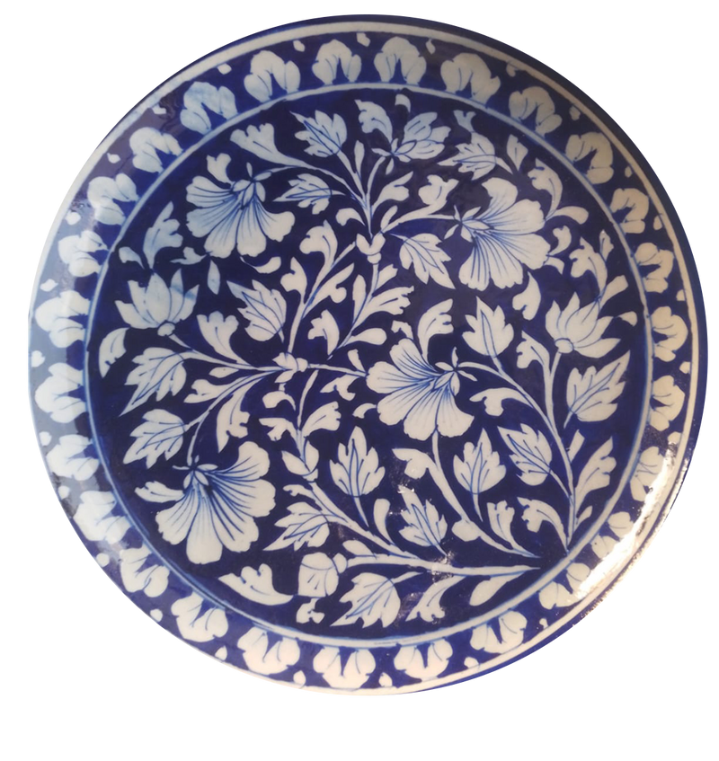 Buy Floral pattern on a plate In blue pottery by Gopal Lal Kharol