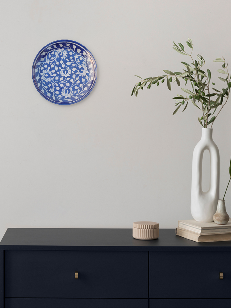 Floral pattern on a plate In blue pottery for sale