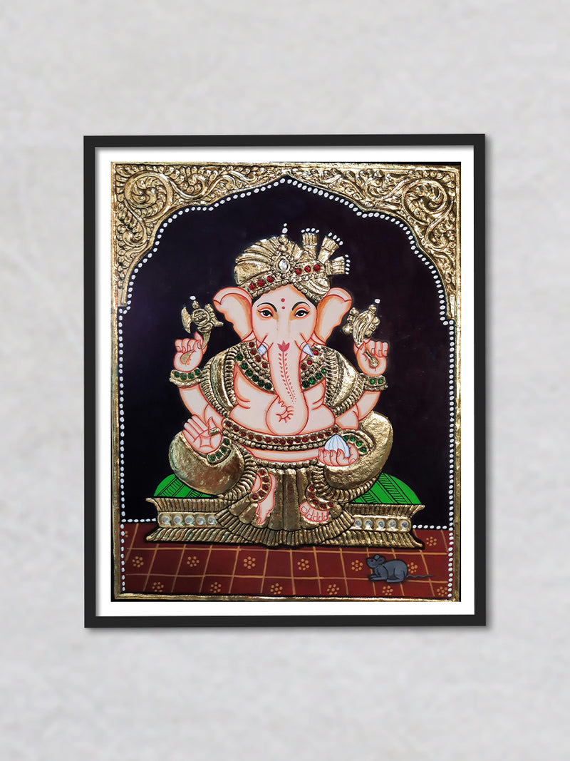 Four armed Ganesha, Tanjore Painting by Sanjay Tandekar