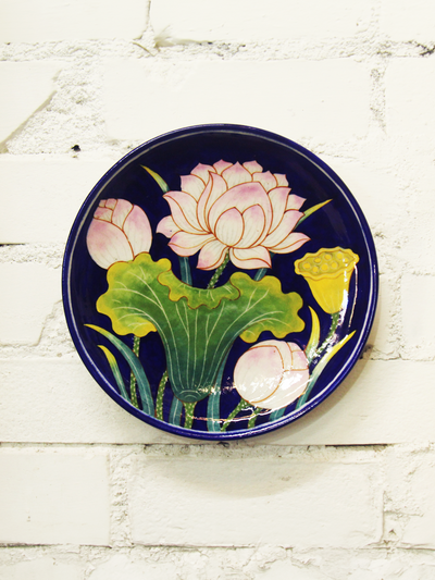 Shop Full Bloom Lotus In Blue Pottery Plate by Shilp Guru Gopal Saini