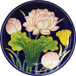 Buy Full Bloom Lotus In Blue Pottery Plate by Shilp Guru Gopal Saini