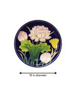 Full Bloom Lotus In Blue Pottery Plate by Shilp Guru Gopal Saini