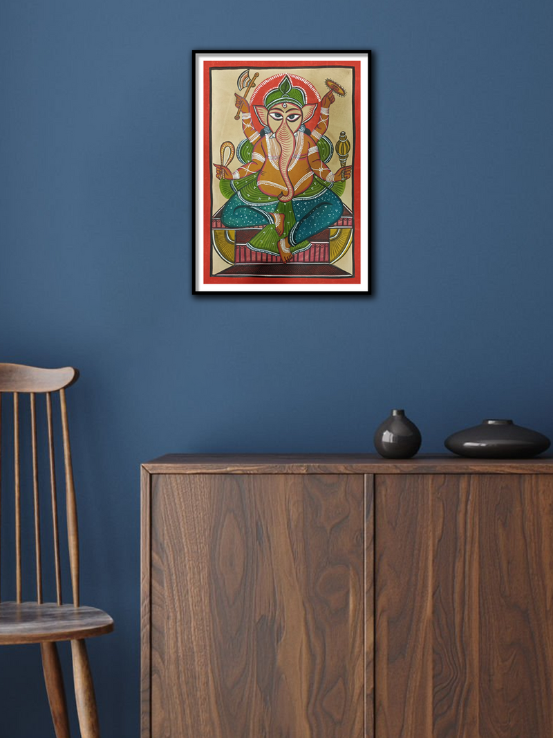 Ganesha handpainted in Kalighat style by Hasir Chitrakar