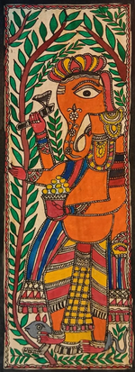 Shop Ganesha in Greens Madhubani Painting by Ambika Devi