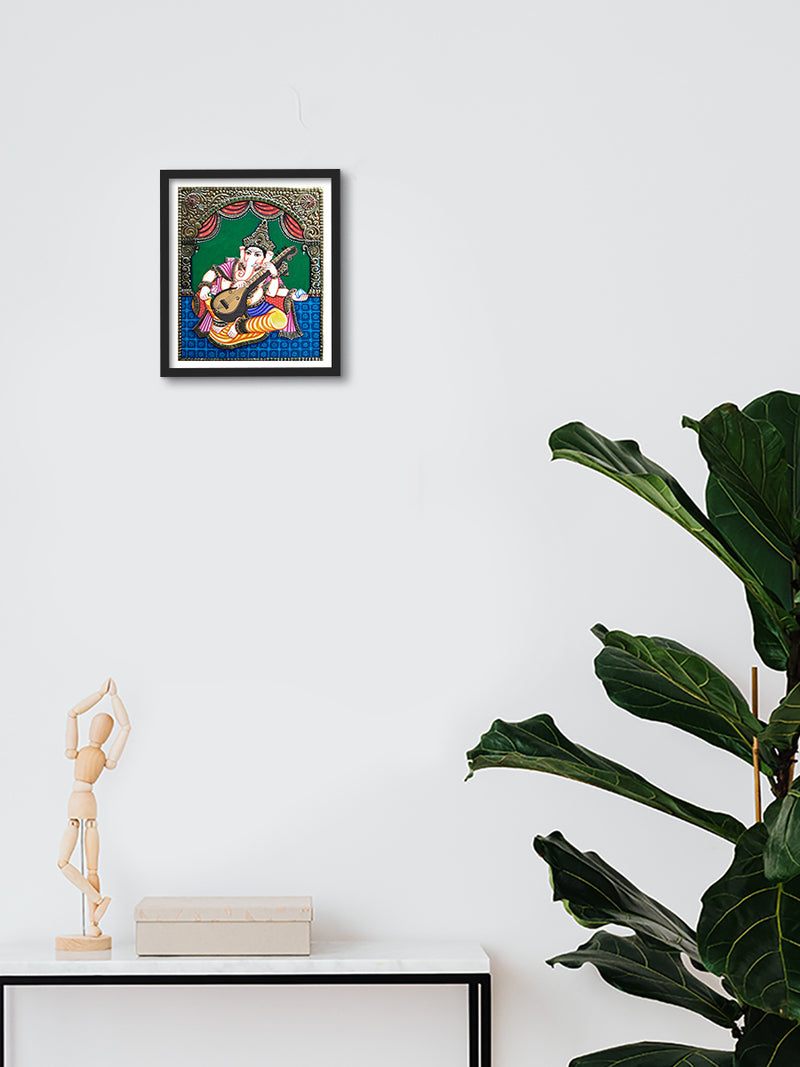 Ganesha playing Sitar, Tanjore Art for sale