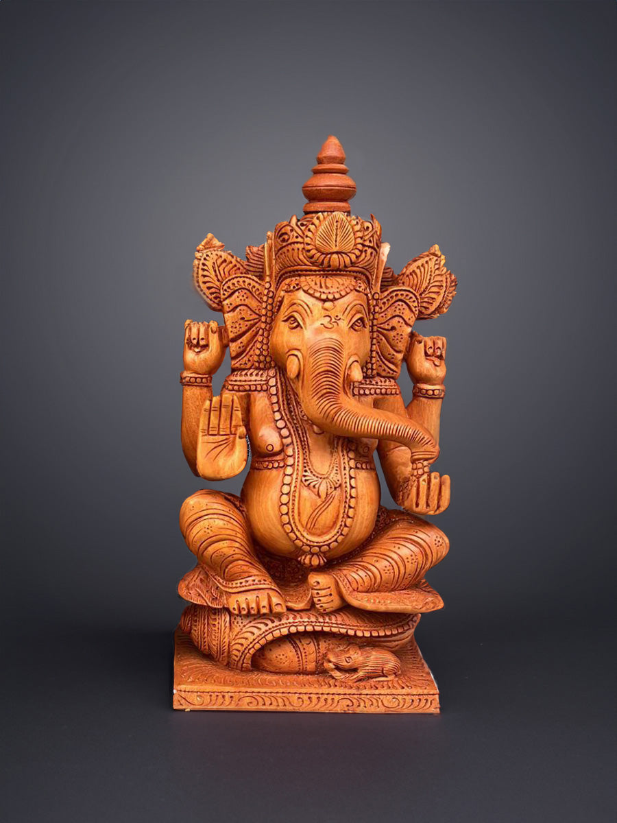 Shop Ganesha sitting on conch in Kadam Wood Carving by Om Prakash