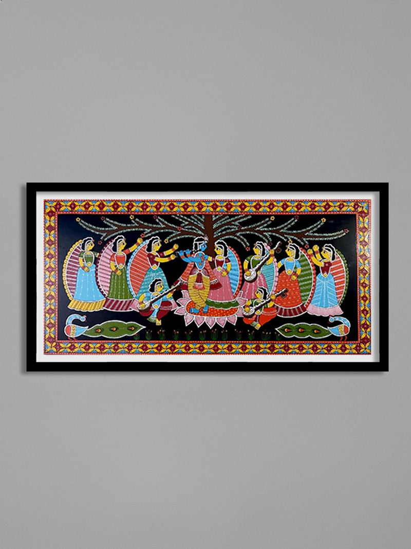 Gathering of Radha-Krishna with Gopis in Tikuli paintings by Ashok Kumar for Sale