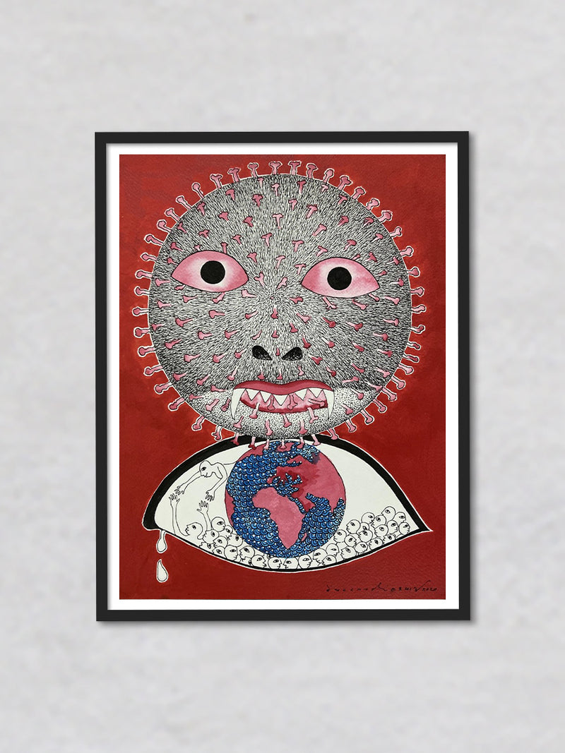 Global Pandemic Gond painting by Venkat Shyam