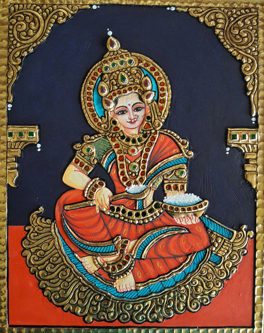 Goddess Annapurna, Tanjore Painting by Sanjay Tandekar