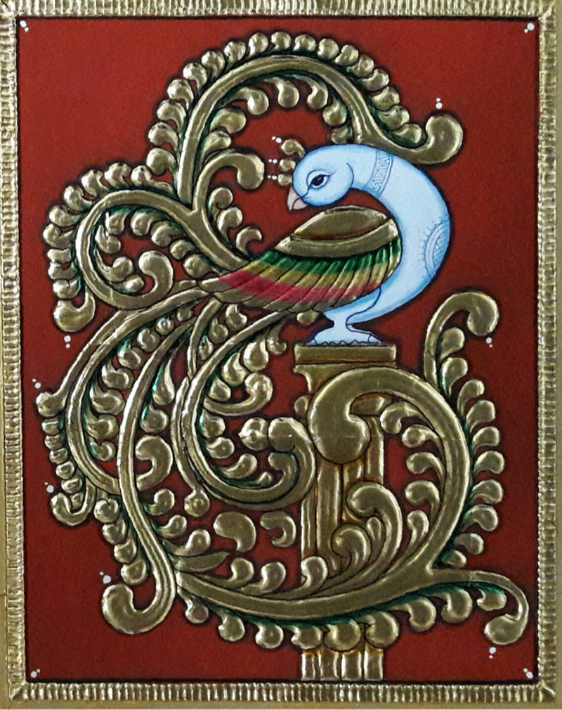 Golden Peacock, Tanjore Painting by Sanjay Tandekar