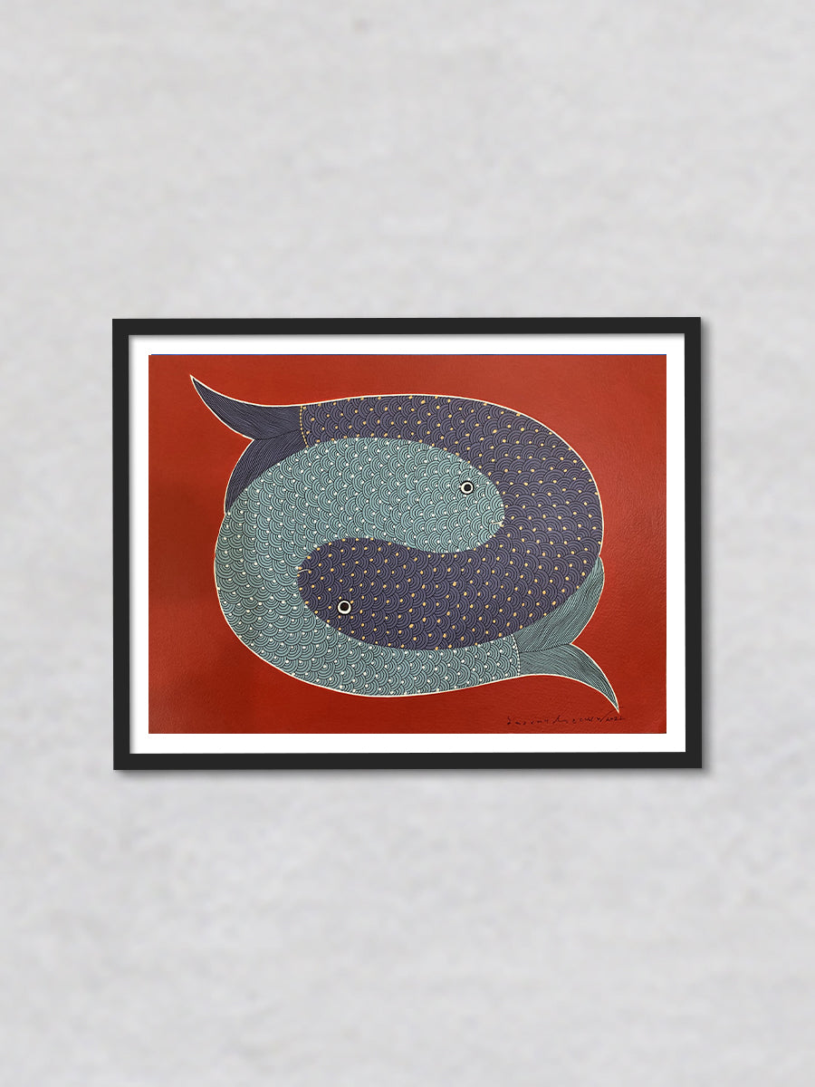 Gond Fishes, Gond painting by Venkat Shyam